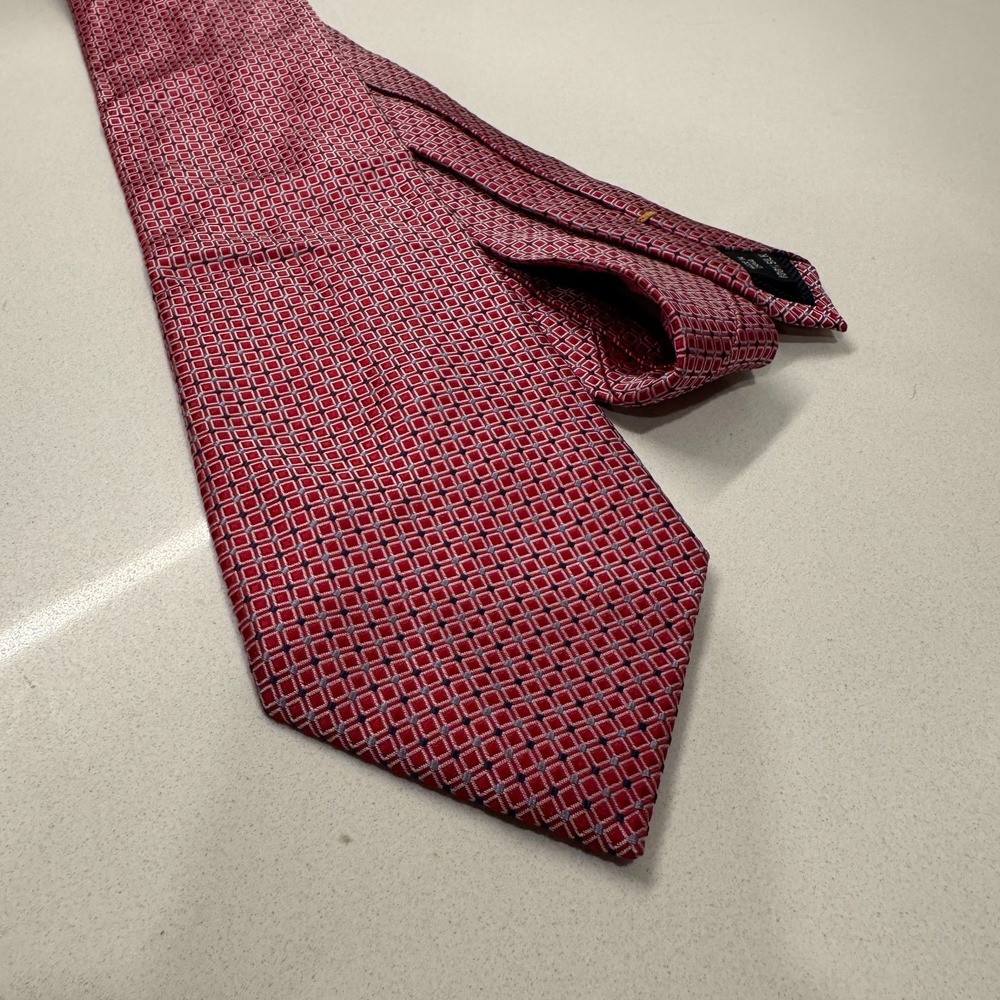 Nautica Tie Red Geometric Square 100% Silk Necktie Preppy Casual Classic Mens
